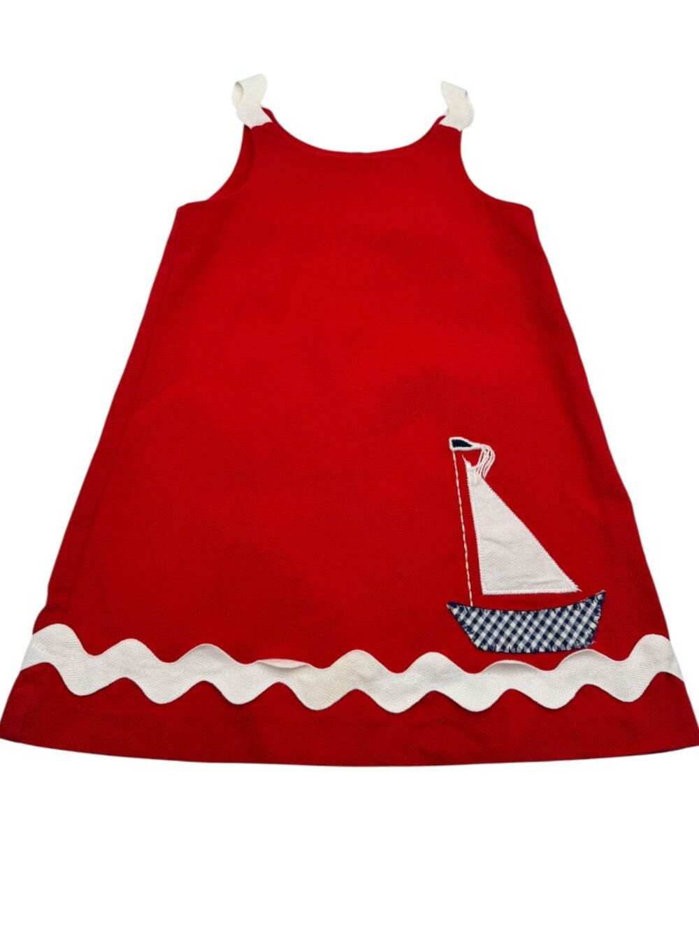 Cottontail Originals Girls Red Sailboat Dress, 100% Cotton Made in USA, Size 3T